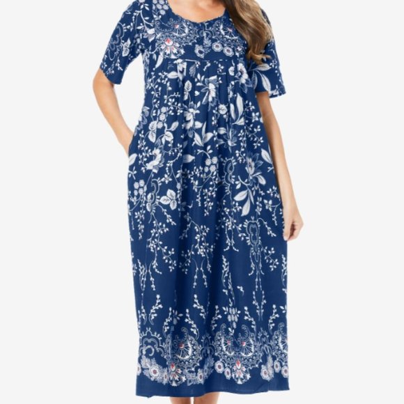 Only Necessities Mixed Print Long Lounger in Blue & White - Picture 1 of 8